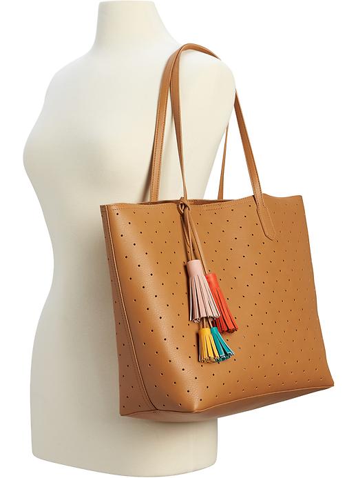 View large product image 2 of 2. Laser-Dot Multi-Tassel Tote for Women