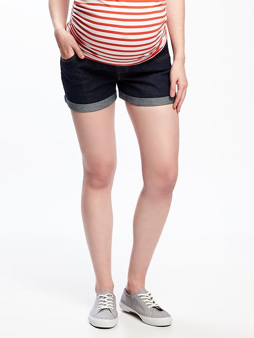 View large product image 1 of 3. Maternity Low-Panel Cuffed Denim Shorts (3 1/2")