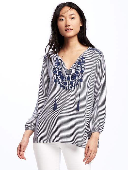 Image number 1 showing, Relaxed Embroidered-Yoke Tunic for Women
