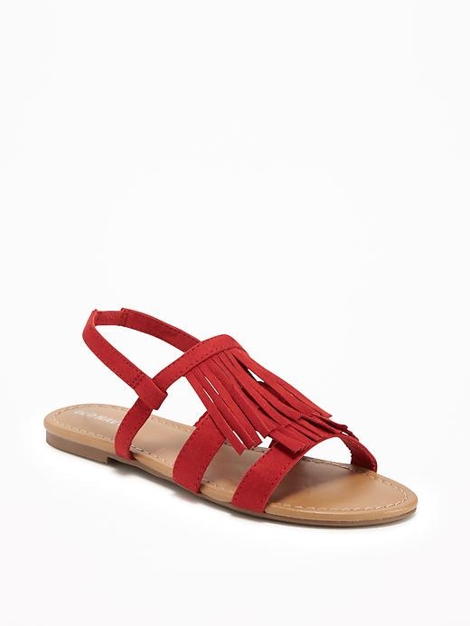 View large product image 1 of 1. Sueded Fringe Sandals for Girls