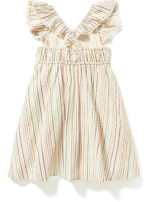 View large product image 2 of 3. Tea-Length Metallic-Stripe Flutter-Sleeve Dress for Toddler Girls
