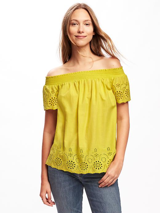 View large product image 1 of 1. Off-the-Shoulder Cutwork Top for Women