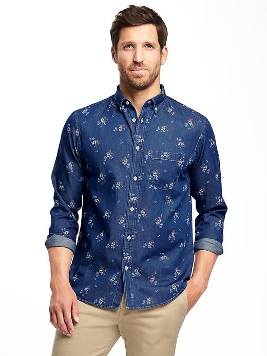 Image number 1 showing, Regular-Fit Classic Chambray Shirt for Men