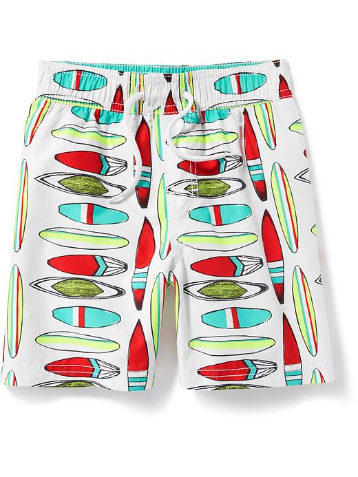 View large product image 1 of 1. Surfboard-Print Swim Trunks for Toddler