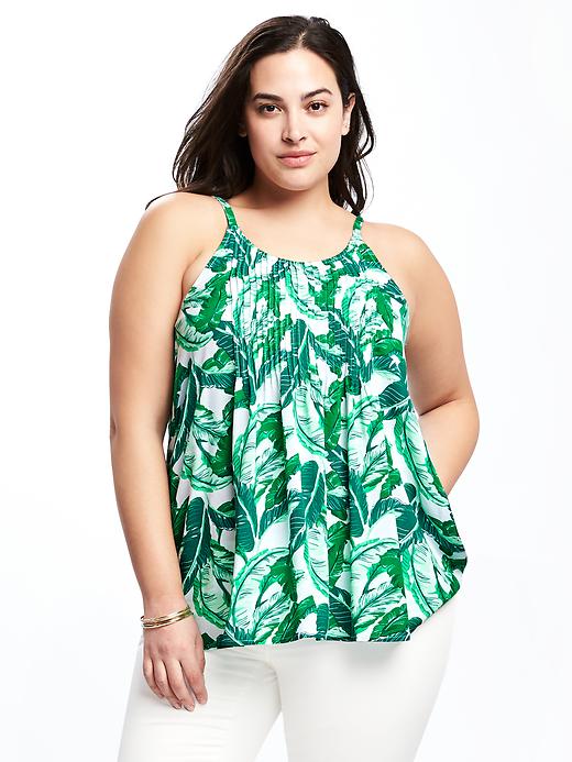 Image number 1 showing, Printed Plus-Size Pintucked Cami