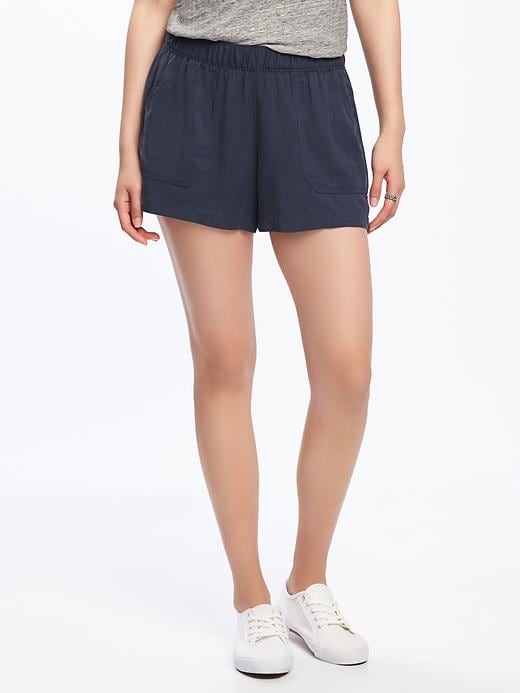 View large product image 1 of 3. Mid-Rise Soft Pull-On Utility Shorts For Women - 4 inch inseam