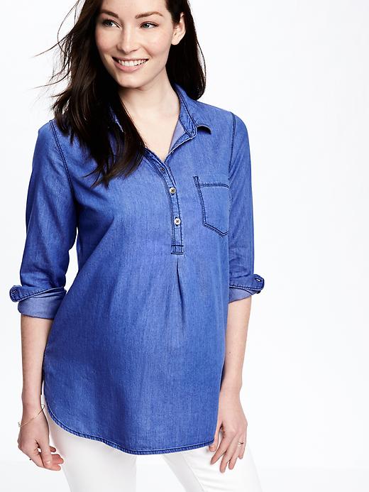 Image number 4 showing, Maternity Classic Chambray Popover Shirt