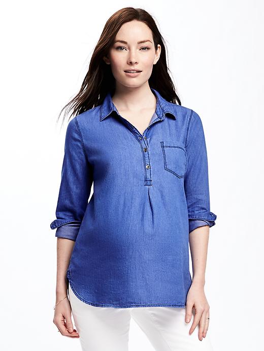Image number 1 showing, Maternity Classic Chambray Popover Shirt