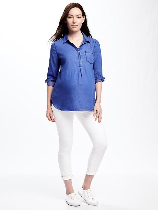 Image number 3 showing, Maternity Classic Chambray Popover Shirt