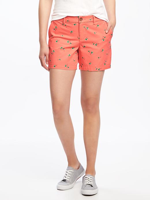 View large product image 1 of 2. Mid-Rise Printed Everyday Khaki Shorts For Women - 5 inch inseam