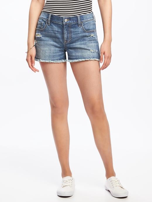 View large product image 1 of 3. Distressed Boyfriend Denim Cut-Offs for Women (3")