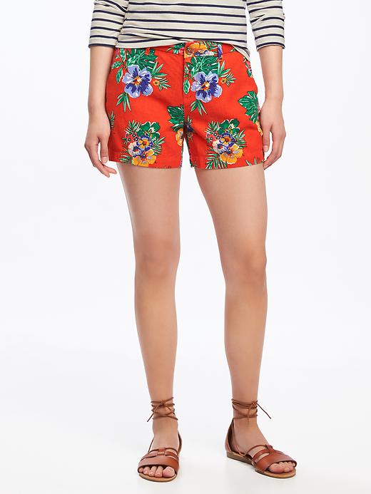 View large product image 1 of 2. Mid-Rise Printed Linen-Blend Shorts For Women - 3.5 inch inseam