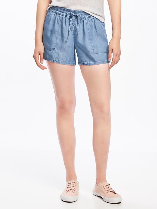 View large product image 1 of 3. Mid-Rise Soft Tencel&#174 Shorts For Women - 4 inch inseam
