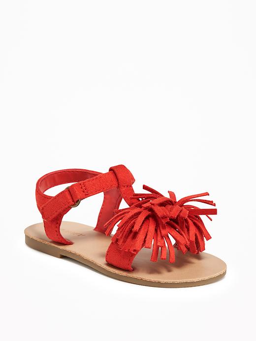 View large product image 1 of 4. Sueded Fringe T-Strap Sandals for Toddler