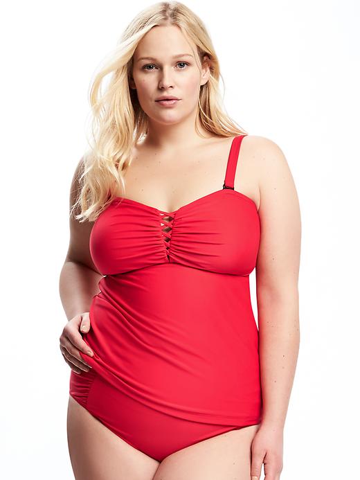 Image number 1 showing, Lace-Up Bandeau Plus-Size Tankini Top