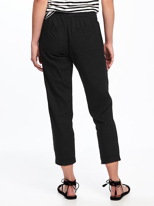 View large product image 2 of 3. Mid-Rise Linen-Blend Cropped Pants for Women