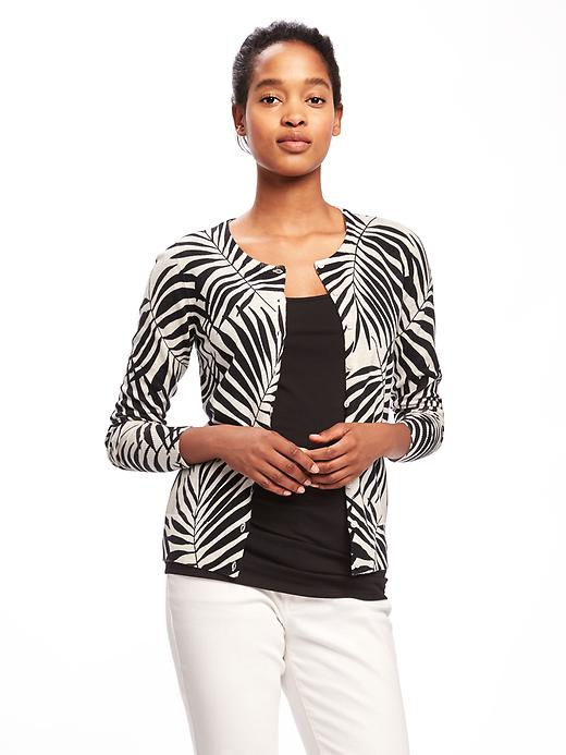 Image number 1 showing, Classic Printed Crew-Neck Cardi for Women