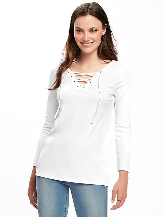 View large product image 1 of 1. Semi-Fitted Lace-Up Top for Women