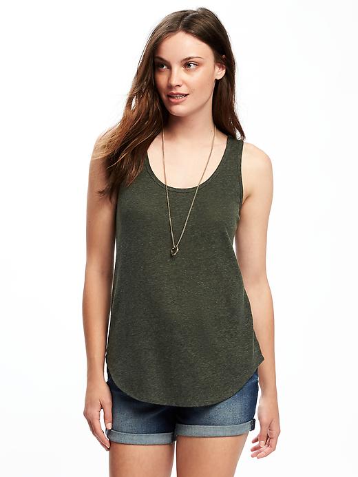 Image number 1 showing, Relaxed Linen-Blend Curved-Hem Tank for Women