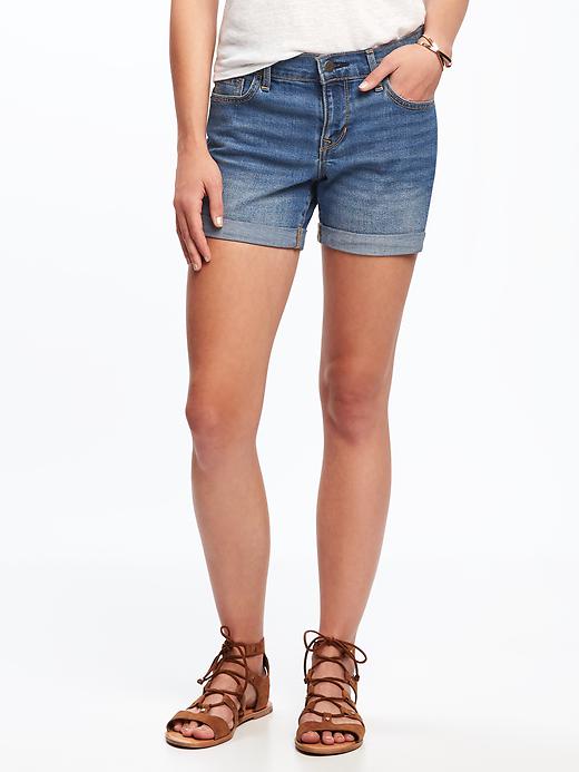 View large product image 1 of 3. Cuffed Skinny Denim Shorts for Women (5")
