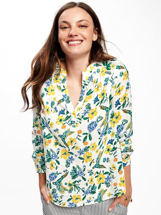 Image number 4 showing, Printed Linen-Blend Blouse for Women