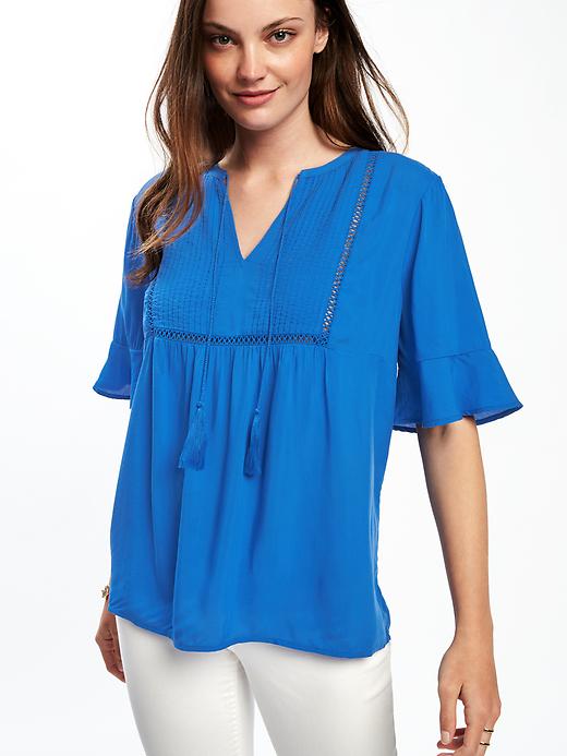 Image number 4 showing, Pintuck Ruffle-Sleeve Swing Top for Women