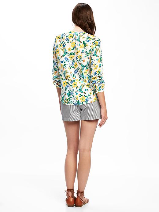 Image number 2 showing, Printed Linen-Blend Blouse for Women