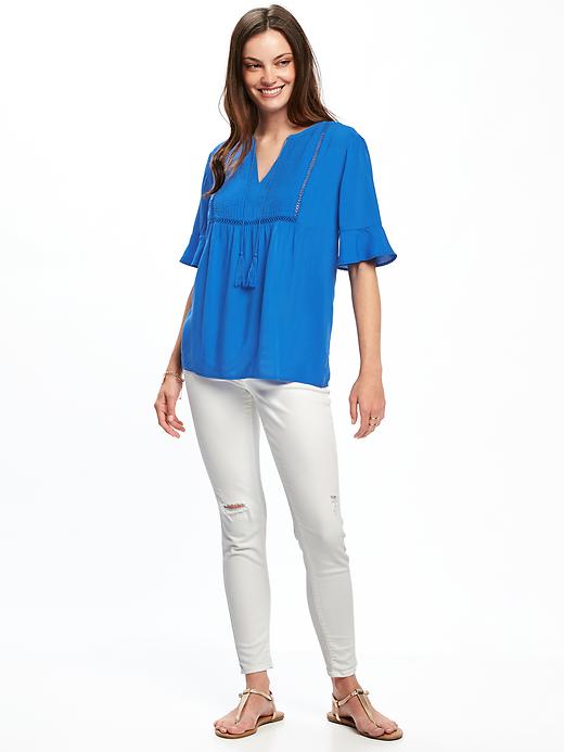 Image number 3 showing, Pintuck Ruffle-Sleeve Swing Top for Women