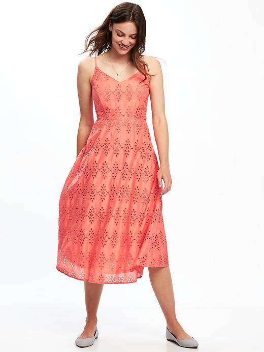 View large product image 1 of 1. Fit & Flare Cutwork Midi Dress for Women