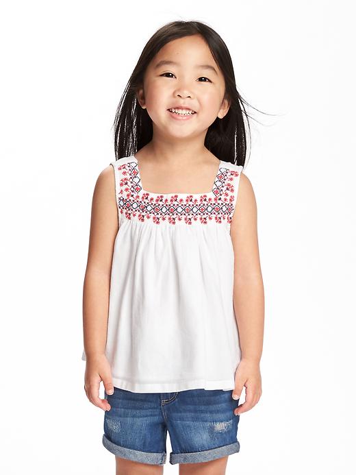 View large product image 1 of 4. Sleeveless Embroidered-Yoke Top for Toddler Girls