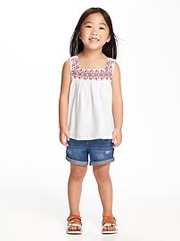 View large product image 3 of 4. Sleeveless Embroidered-Yoke Top for Toddler Girls