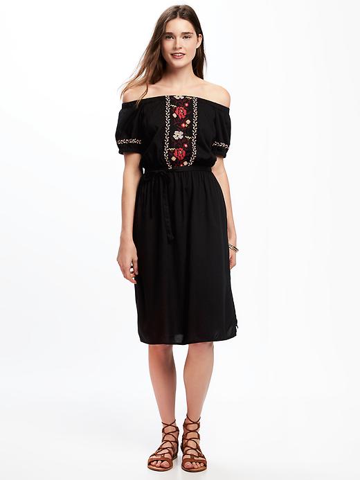View large product image 1 of 1. Embroidered Off-the-Shoulder Midi for Women