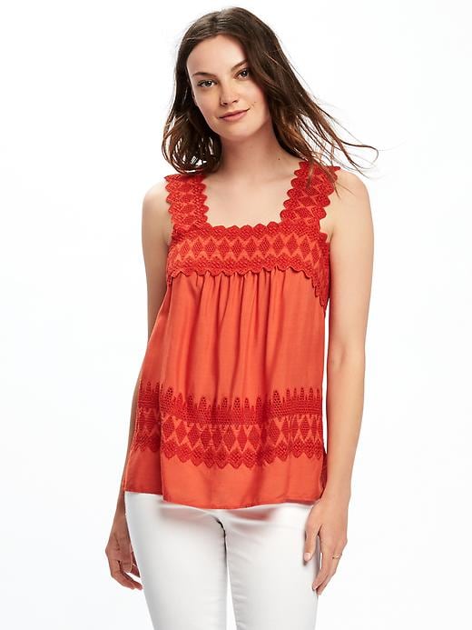 View large product image 1 of 1. Lightweight Cutwork Swing Tank for Women