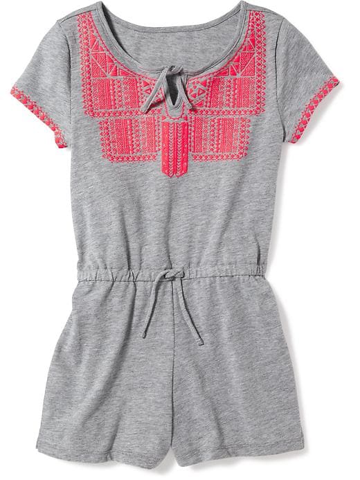View large product image 1 of 1. Puff-Print Slub-Knit Romper for Girls
