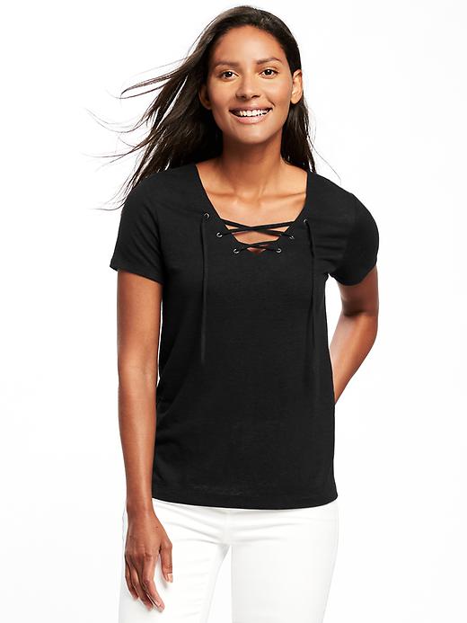 View large product image 1 of 1. Slub-Knit Lace-Up Top for Women