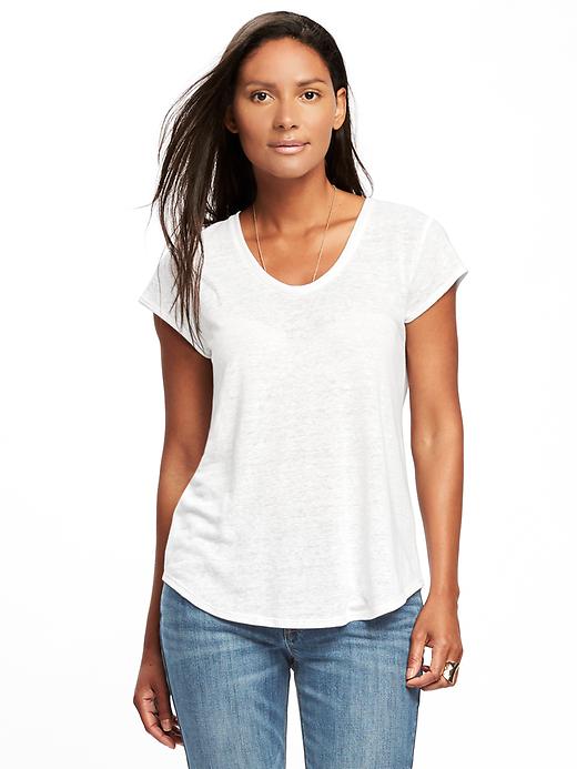 View large product image 1 of 1. Relaxed Linen-Blend Curved-Hem Tee for Women