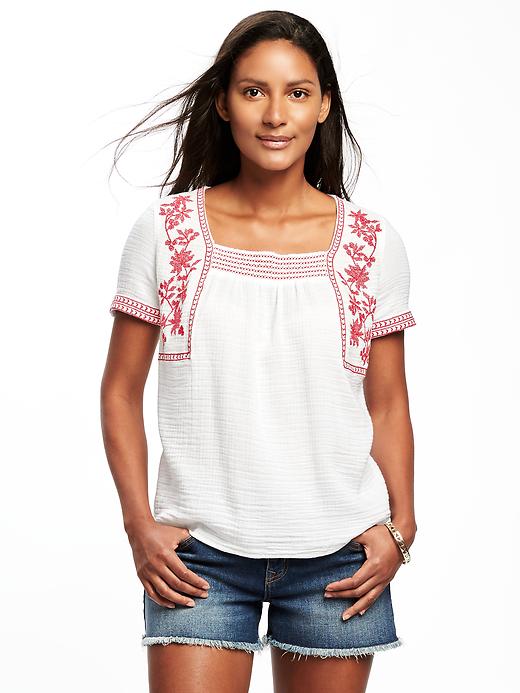 View large product image 1 of 1. Relaxed Embroidered Swing Top for Women
