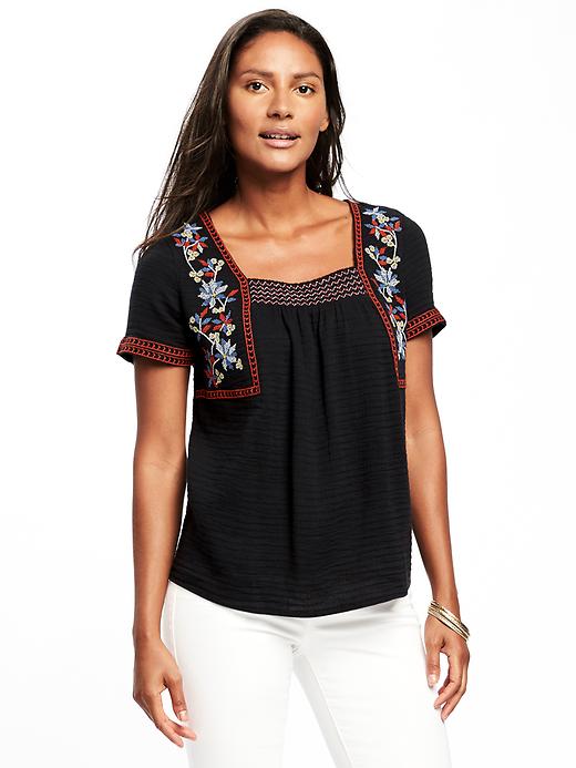 Image number 1 showing, Relaxed Embroidered Swing Top for Women