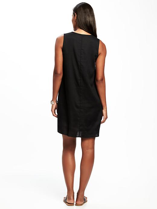 Image number 2 showing, Embroidered-Yoke Linen-Blend Shift Dress for Women
