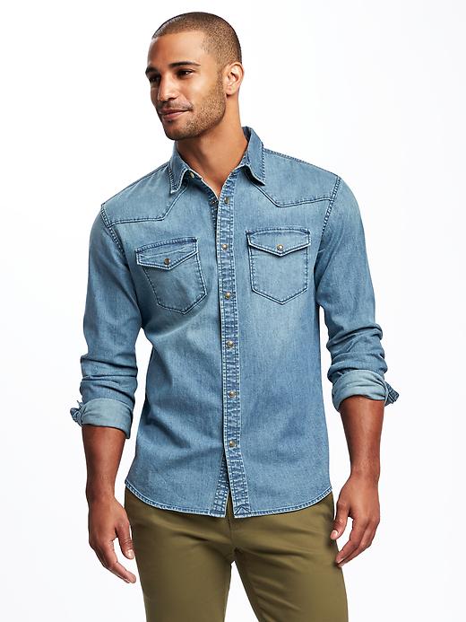 Image number 1 showing, Slim-Fit Chambray Built-In Flex Western Shirt For Men