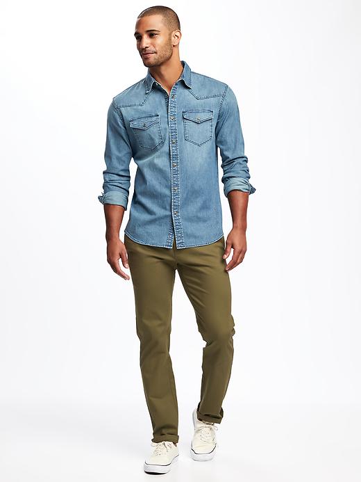 Image number 3 showing, Slim-Fit Chambray Built-In Flex Western Shirt For Men