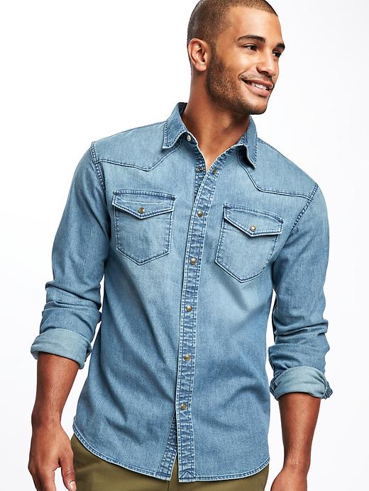 Image number 4 showing, Slim-Fit Chambray Built-In Flex Western Shirt For Men