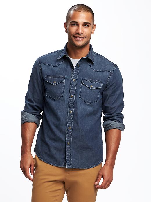View large product image 1 of 1. Slim-Fit Chambray Built-In Flex Western Shirt For Men