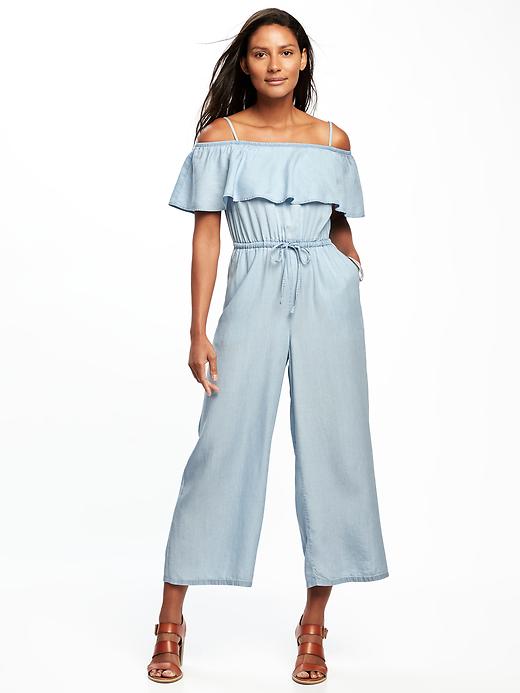 Image number 1 showing, Off-the-Shoulder Ruffled Tencel&#174 Jumpsuit for Women