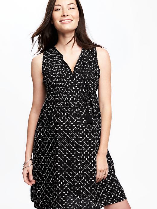 Image number 3 showing, Maternity Pintucked Tie-Neck Swing Dress