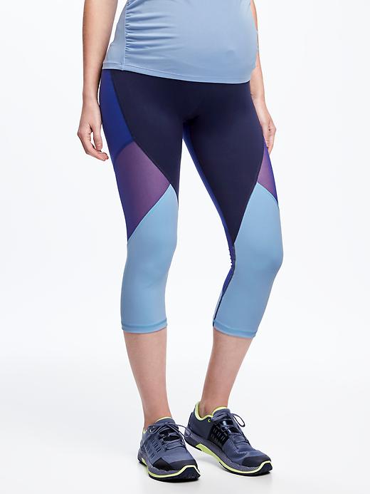 View large product image 1 of 3. Maternity Full-Panel Mesh-Trim Compression Capris
