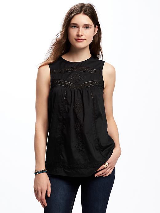 View large product image 1 of 1. Relaxed Lace-Trim Sleeveless Top for Women