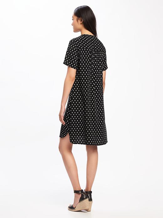 Image number 2 showing, Lace-Up-Yoke Printed Shift Dress for Women