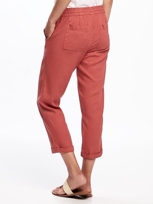 View large product image 2 of 2. Mid-Rise Linen-Blend Cropped Pants for Women