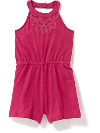 View large product image 3 of 3. High-Neck Lace-Yoke Romper for Toddler Girls